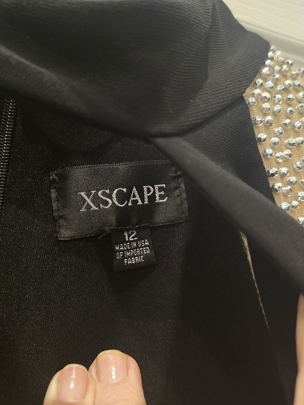 Xscape Black Dress with Rhinestone Embellished Waist